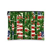 Bolsa de cosméticos patriótica, bolsa de maquillaje de viaje con gráficos atrevidos de bambú para mujer, organizador portátil de lona con cremallera, bolsa de aseo para el día de la independencia de