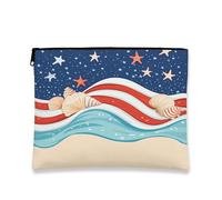 Bolsa de cosméticos patriótica de playa, bolsa de maquillaje náutica de verano para mujer, bolsa portátil pequeña de lona con cremallera, organizador del 4 de julio, bolsa de viaje, Patriotic, 7x9