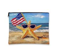 Bolsa de cosméticos patriótica de playa, bolsa de viaje de maquillaje retro de estrella de mar para mujer, organizador portátil de lona pequeño, bolsa de aseo con cremallera para regalo de verano del