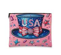 Bolsa de cosméticos patriótica, diseño de estrellas caprichosas y sombrero, bolsa de viaje para mujer, organizador portátil de lona con cremallera, regalo del 4 de julio, Rosado, 7x9 Inch, Sombrero