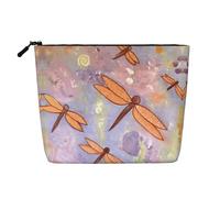 Bolsa de cosméticos pintada a mano con estampado de libélula de una sola capa, material de lino sintético, monedero de gran capacidad, esencial para viajes y viajes de negocios