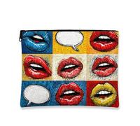Bolsa de cosméticos Pop Art, bolsa de viaje portátil con patrón de labios coloridos para mujeres, organizador pequeño de lona con cremallera, regalo divertido para festivales, Multi, 7x9 Inch, Labios