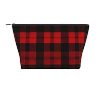 Bolsa de cosméticos portátil, bolsa de aseo de robot, bolsa de aseo de gran capacidad, bolsa con cremallera, bolsa de aseo impermeable, organizador de maquillaje para mujeres y hombres, Plaid Red and