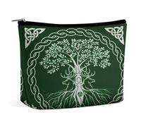 Bolsa de cosméticos portátil con diseño de árbol de la vida celta de la mitología nórdica vikinga, bolsa de almacenamiento multifunción de PU, bolsa de maquillaje, organizador de papelería con cremall