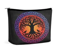 Bolsa de cosméticos portátil con diseño de árbol de la vida celta de la mitología nórdica vikinga, bolsa de almacenamiento multifunción de PU, bolsa de maquillaje, organizador de papelería con cremall