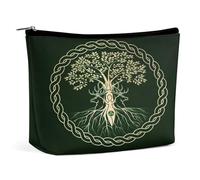 Bolsa de cosméticos portátil con diseño de árbol de la vida celta de la mitología nórdica vikinga, bolsa de almacenamiento multifunción de PU, bolsa de maquillaje, organizador de papelería con cremall