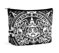 Bolsa de cosméticos portátil con diseño de Piedra Solar Maya y Calendario Azteca Antiguo, Bolsa de Almacenamiento multifunción de PU, Bolsa de Maquillaje, Organizador de papelería con Cremallera para