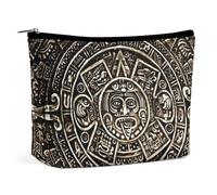 Bolsa de cosméticos portátil con diseño de Piedra Solar Maya y Calendario Azteca Antiguo, Bolsa de Almacenamiento multifunción de PU, Bolsa de Maquillaje, Organizador de papelería con Cremallera para