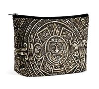 Bolsa de cosméticos portátil con diseño de Piedra Solar Maya y Calendario Azteca Antiguo, Bolsa de Almacenamiento multifunción, Bolsa de Maquillaje de PU, Organizador de papelería con Cremallera para