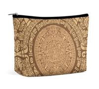 Bolsa de cosméticos portátil con diseño de piedra solar maya y calendario azteca, bolsa de almacenamiento multifunción de PU, bolsa de maquillaje, organizador de papelería con cremallera para reunione