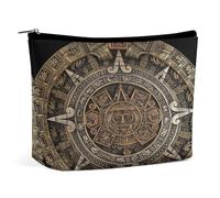 Bolsa de cosméticos portátil con diseño de piedra solar maya y calendario azteca, bolsa de almacenamiento multifunción de PU, bolsa de maquillaje, organizador de papelería con cremallera para reunione