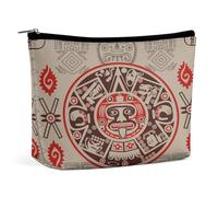 Bolsa de cosméticos portátil con diseño de piedra solar maya y calendario azteca, bolsa de almacenamiento multifunción de PU, bolsa de maquillaje, organizador de papelería con cremallera para reunione