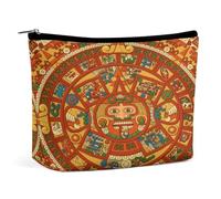 Bolsa de cosméticos portátil con diseño de piedra solar maya y calendario azteca, bolsa de almacenamiento multifunción de PU, bolsa de maquillaje, organizador de papelería con cremallera para reunione