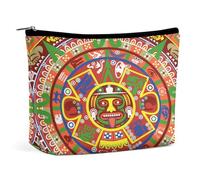 Bolsa de cosméticos portátil con diseño de piedra solar maya y calendario azteca, bolsa de almacenamiento multifunción de PU, bolsa de maquillaje, organizador de papelería con cremallera para reunione