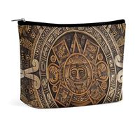 Bolsa de cosméticos portátil con diseño de piedra solar maya y calendario azteca, bolsa de almacenamiento multifunción de PU, bolsa de maquillaje, organizador de papelería con cremallera para la ofici