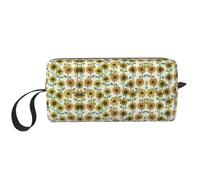 Bolsa de cosméticos portátil con estampado de girasoles románticos, estuche de almacenamiento de viaje, bolsa organizadora con cremallera para acceso rápido