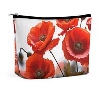 Bolsa de cosméticos portátil, diseño de flores de amapola, pétalos vívidos, 1 bolsa de maquillaje impresa, estuche organizador de maquillaje para mujer