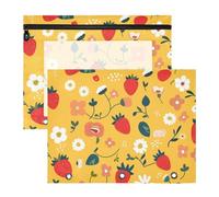 Bolsa de cosméticos resistente con 3 agujeros para papel A4, carta, paquete de 2 unidades, suministros de arte para profesores, almacenamiento simple, minimalista, melocotón, fresas