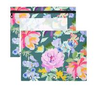 Bolsa de cosméticos resistente para carpeta de 3 anillos, paquete de 2 suministros universitarios para profesores, flores vívidas de primavera fresca
