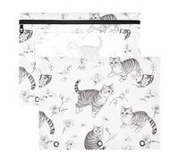 Bolsa de cosméticos transparente con 3 agujeros para papel A4, carta, paquete de 2 unidades, para profesores, hogar, elegante, gatos americanos de pelo corto, color blanco