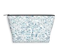 Bolsa de cosméticos trapezoidal con estampado geométrico 2023 para mujer, patrón tradicional cultural, espaciosas bolsas de maquillaje de viaje, resistentes al agua, organizador de accesorios, azul