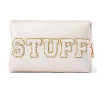 Bolsa de Cosméticos Viaje Preppy Patch Extra Large Varsity Chenille Letter Makeup Bag PU Leather Waterproof Portable Cosmetic Toiletry Bag Organizer Gift(Color:Stuff)