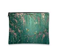 Bolsa de cosméticos vintage de colibrí, organizador de viaje de lona verde floral para mujer, pequeña bolsa con cremallera para artículos de tocador de regalo de festival de primavera, Verde, 7x9 Inch