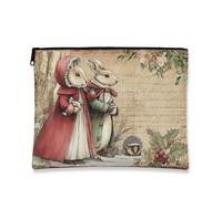 Bolsa de cosméticos vintage de conejo, bolsa de maquillaje de animales fantásticos para mujer, organizador portátil de lona con cremallera para viajes de vacaciones, Rojo, 7x9 Inch, Conejito