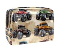 Bolsa de cosméticos vintage de Monster Trucks para mujer, bolsa de aseo de viaje, bolsa organizadora de maquillaje grande de PVC con cremallera, multicolor, 18.5x7.5x13cm/7.3x3x5.1in, Neceser