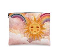 Bolsa de cosméticos vintage de sol, bolsa de viaje de lona portátil retro arcoíris pastel para mujeres, organizador de maquillaje bohemio nube, bolsa de aseo de regalo para el cuidado de la piel para
