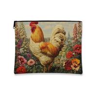 Bolsa de cosméticos vintage, diseño floral de gallo, pequeña bolsa de maquillaje de viaje, organizador de belleza portátil de lona con cremallera, bolsa de aseo de regalo para festivales de primavera