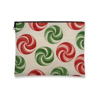 Bolsa de cosméticos vintage festiva, bolsa con cremallera con patrón de remolino de caramelo para mujer, organizador de maquillaje portátil de lona, bolsa de aseo de viaje de vacaciones, Rojo y verde