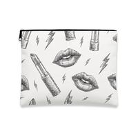 Bolsa de cosméticos vintage, labios atrevidos y patrón de rayos, bolsa de viaje para mujer, organizador portátil de lona con cremallera, regalo para festivales, Blanco, 7x9 Inch, Cosmético
