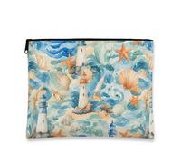 Bolsa de cosméticos vintage náutica, bolsa de viaje con patrón de faro y conchas para mujer, organizador portátil de lona con cremallera, bolsa de aseo para el cuidado de la piel de playa de verano
