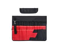 Bolsa de cubo para herramientas de jardinería con 42 bolsillos para exteriores, multifuncional, mejor resistente, tela Oxford para mujeres y hombres, negro y rojo