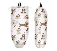 Bolsa de cuerda para gimnasio con bolsillos con cremallera, para hombres, viajes a la playa, Navidad, sombrero blanco de Papá Noel, copo de nieve