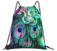 Bolsa De Cuerdas 36x42cm, Pluma De Pavo Real Mochilas Escolares Impermeable Cómodo Deporte Mochila, para Compras, Escuela, Deporte