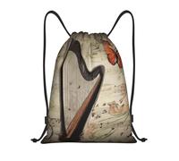 Bolsa De Cuerdas Arpa Y Mariposa Mochilas Escolares Impermeable Gran Capacidad Bolsa De Tela, para Estudiantes, Compras, Acampada, 36x42cm