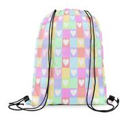 Bolsa De Cuerdas Cuadrado Geométrico con Forma De Corazón Y Cuadros De Arcoíris Bolsas Ajustable Mochila Gimnasio Adolescentes para Mujeres Escuela Teléfonos