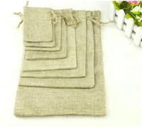 bolsa de cuerdas de algodón, Bolsa de regalo de yute y algodón con cordón for recuerdos de fiesta, color caqui, varios tamaños(17x23cm)