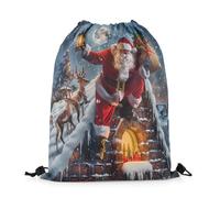 Bolsa De Cuerdas Divertido Papá Noel Kawaii, Alce, Animal, Árbol De Navidad Bolsas Fácil De Doblar Mochila Natación para Senderismo Entrenamiento Zapatos