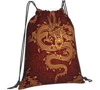 Bolsa De Cuerdas Dragones Dorados Rojos Mochilas Escolares Gran Capacidad Cómodo Hombre Bolsas De Cuerdas, para Escuela, Adolescentes, De Senderismo, 36x42cm