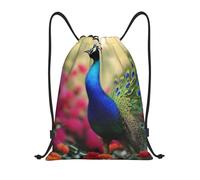 Bolsa De Cuerdas Flower De Pavo Real Saco De Gimnasio Impermeable Ajustable Mochila Cuerdas De Tela, para Estudiantes, Deporte, Acampada, 36x42cm