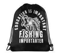 Bolsa De Cuerdas La Educación Es Importante, Pero La Pesca Lo Es Aún Más. Saco De Gimnasio Cómodo Impermeable Mochila Cuerdas De Tela, para Compras, Playa, De Senderismo, 36x42cm