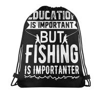 Bolsa De Cuerdas La Educación Es Importante, Pero La Pesca Lo Es Aún Más. Saco De Gimnasio Gran Capacidad Ajustable Bolsa Cuerdas Mujer, para Adolescentes, De Senderismo, Compras, 36x42cm