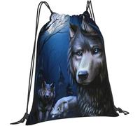 Bolsa De Cuerdas Lobo, Buenas Noches, Luna Saco De Gimnasio Adolescentes Cómodo Hombre Bolsas De Cuerdas, para Compras, Playa, Adolescentes, 36x42cm