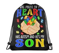 Bolsa De Cuerdas Una Gran Parte De Mi Corazón Tiene Autismo Y Él Es Mi Hijo. Mochilas Escolares Gran Capacidad Ajustable Bolsa De Tela, para Estudiantes, Niñas, Niños, 36x42cm
