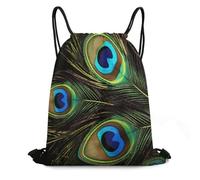 Bolsa De Cuerdasbolsas De Gimnasia para Al Aire Libre Natación Mujeres 36X42Cm Ajustable Fácil De Doblar Bolsa con Cordón Plumas De Pavo Real