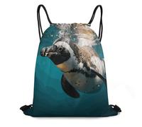 Bolsa De Cuerdasbolsas De Gimnasia para Almacenamiento Hombres Playa 36X42Cm Fácil De Doblar Ligera Bolsa con Cordón Pingüino Nadando En El Océano