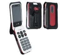 Bolsa de Cuero con Clip para el cinturón caseroxx Compatible con Doro Leva L20 / L21 / E20 / E22 de Cuero Real, Bolsa con Clip para cinturón y Ventana en Negro